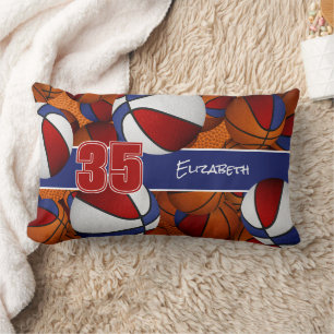 red blue lots of basketballs kids sports room lumbar cushion