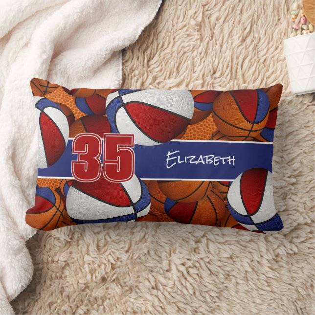 red blue lots of basketballs kids sports room lumbar cushion (Blanket)