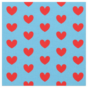 Red Blue Love Heart Patterned Fabric