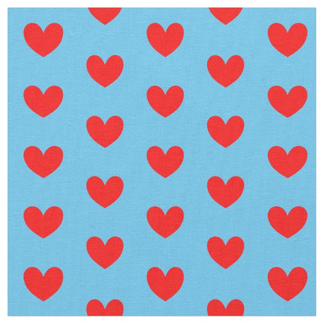 Red Blue Love Heart Patterned Fabric (Close Up)