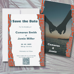 Red Blue Love Typography Border Save The Date