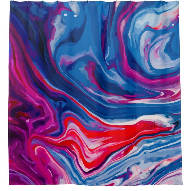 Red blue marble texture shower curtain (Front)