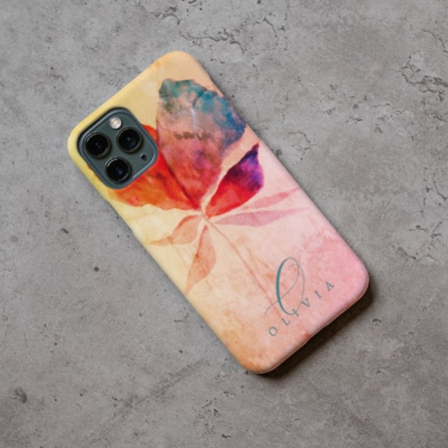 Red Blue mauve Floral Signature Monogrammed Case-Mate iPhone Case (Creator Uploaded)