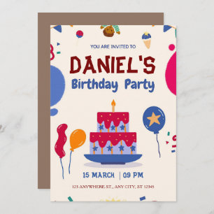 Red & Blue Modern Birthday Invitation