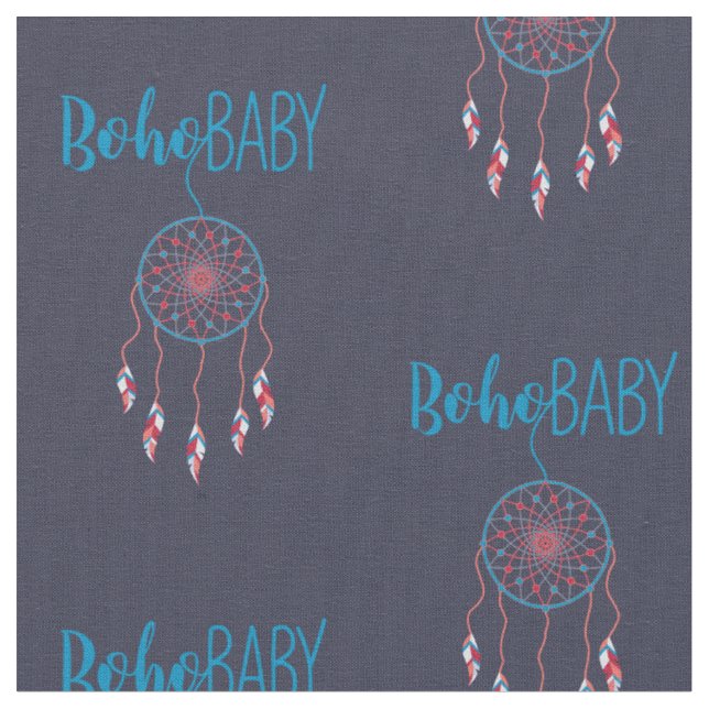 Red Blue Modern Boho Baby Dreamcatcher Fabric (Close Up)