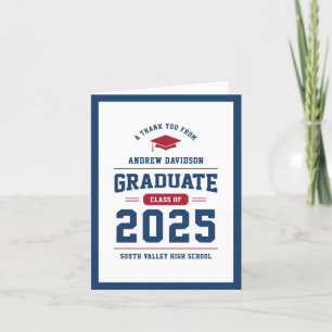 Red Blue Modern Class of 2025 Blank Thank You Card