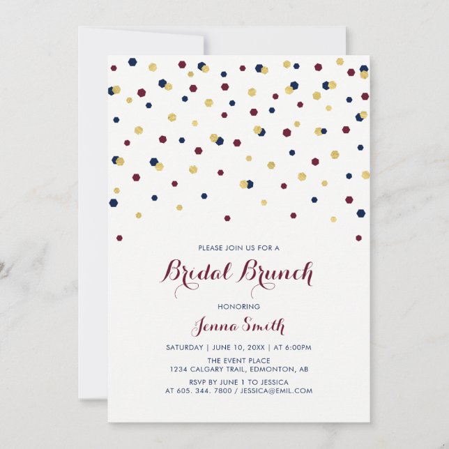 Red & Blue Modern Confetti Wedding Bridal Shower I Invitation (Front)