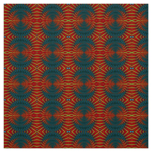 Red Blue Modern Ethnic Textile Tribal Print Trippy Fabric (Swatch)