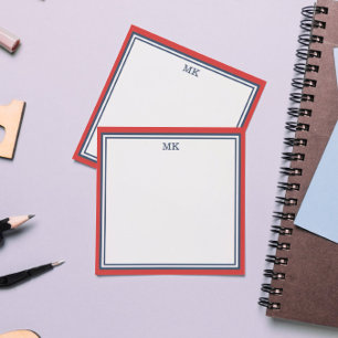 Red Blue Monogrammed Post-it Notes