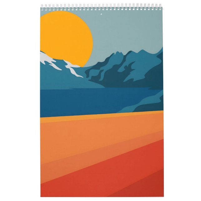 Red & Blue Mountain Landscape – Retro Outdoor Adve Calendar (Cover)