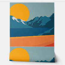 Red & Blue Mountain Landscape – Retro Outdoor Adve