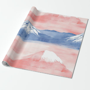 Red Blue Mountain Sunset Watercolor Painting Wrapping Paper