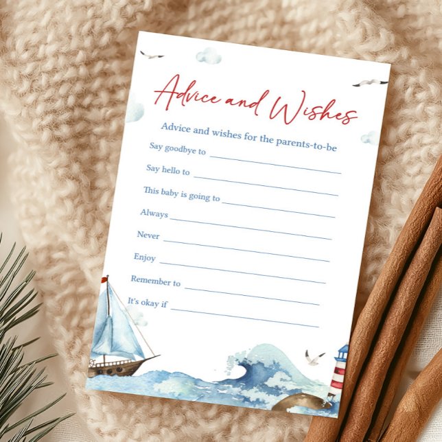 Red Blue Nautical Advice and Wishes Game (Ahoy It’s A Boy Baby Shower Advice and Wishes Game)