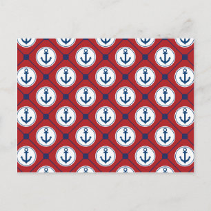 Red Blue Nautical Anchor Pattern Postcard