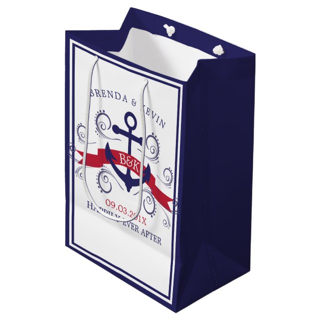 Red & Blue Nautical anchor with swirls Medium Gift Bag (Front Angled)
