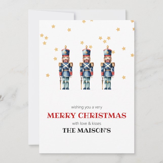 Red & Blue Nutcracker Christmas  Holiday Card (Front)