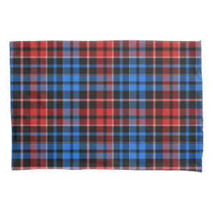 Red Blue On Black Plaid Tartan Design  Pillowcase