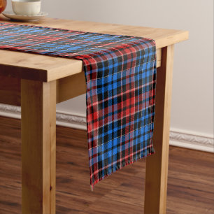 Red Blue On Black Plaid Tartan Design Short Table Runner