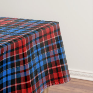 Red Blue On Black Plaid Tartan Design  Tablecloth