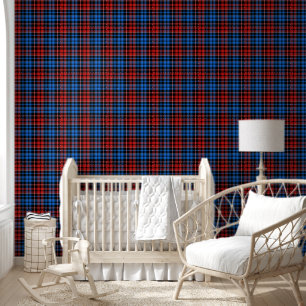 Red Blue On Black Plaid Tartan Design Wallpaper