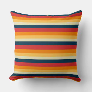 red, blue, orange and yellow stripes cushion