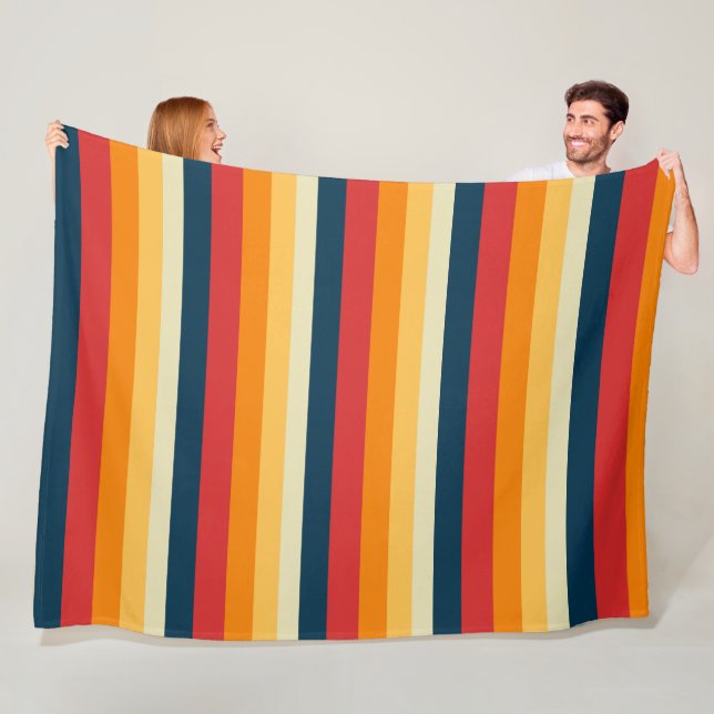 red, blue, orange and yellow stripes fleece blanket (In Situ)