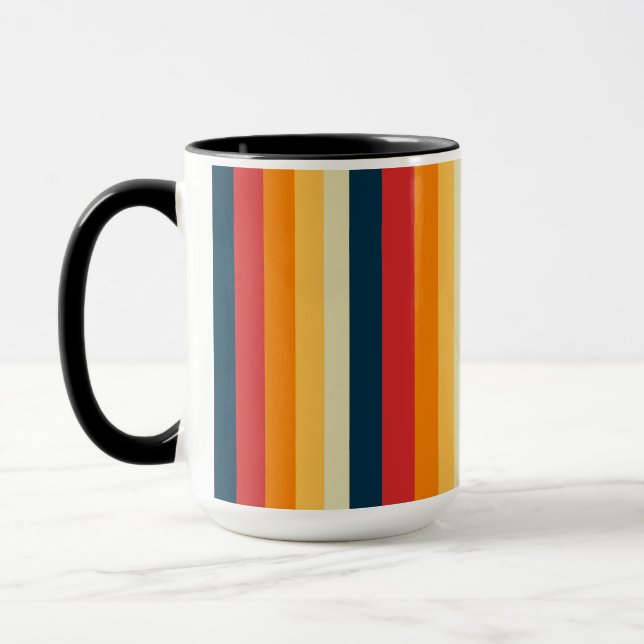 red, blue, orange and yellow stripes mug (Left)