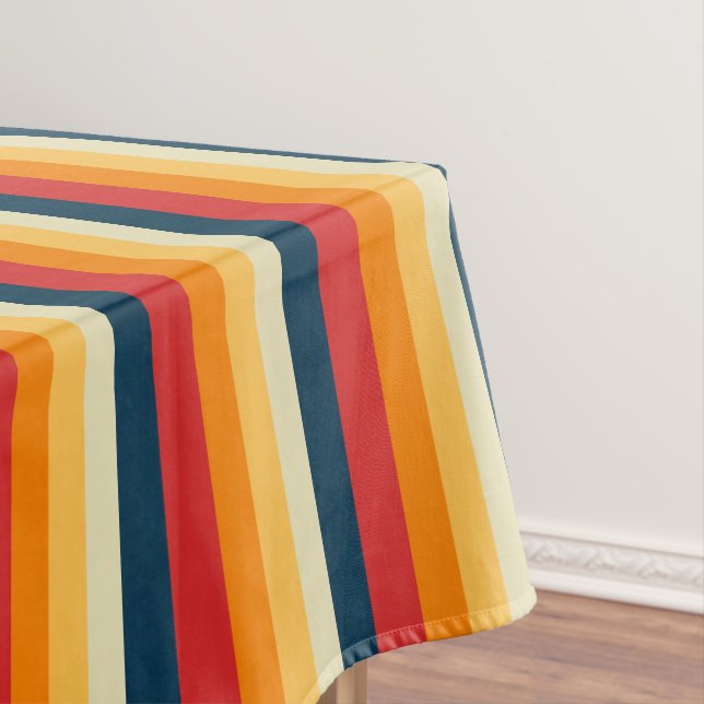 red, blue, orange and yellow stripes tablecloth (In Situ)