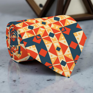 Red Blue Orange Geometric Moroccan Hispanic Mosaic Tie
