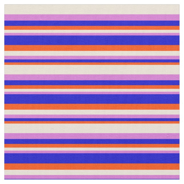 Red, Blue, Orchid & Bisque Coloured Stripes Fabric (Close Up)