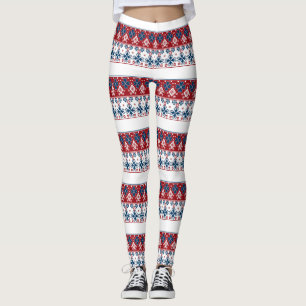 Red blue ornament leggings