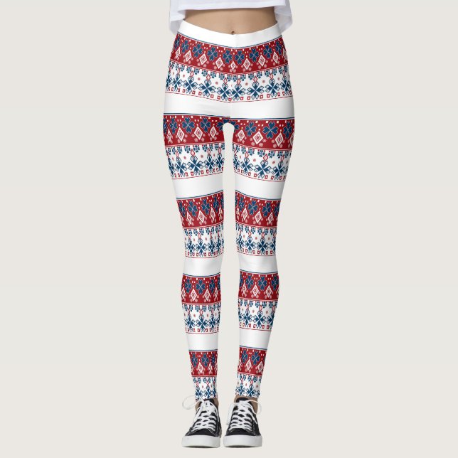 Red blue ornament leggings (Front)