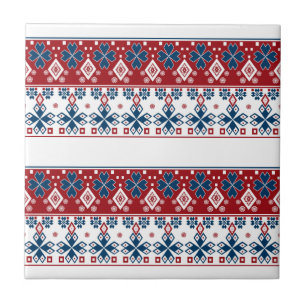 Red blue ornament tile