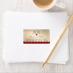 Red Blue Paper Cranes Asian Wedding Return Address Label