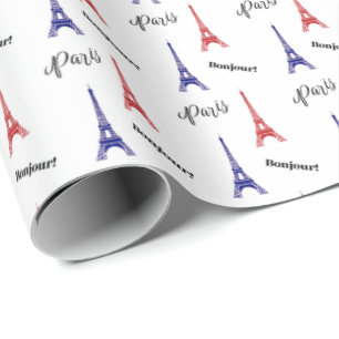 Red Blue Paris France Wrapping Paper