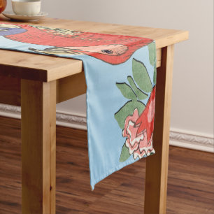 RED BLUE PARROTS SHORT TABLE RUNNER