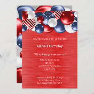 RED BLUE PATRIOTIC BALLOON BIRTHDAY INVITATION