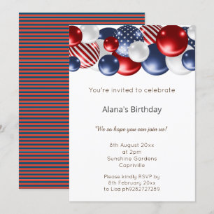 RED BLUE PATRIOTIC STRIPED BALLOON 2 INVITATION