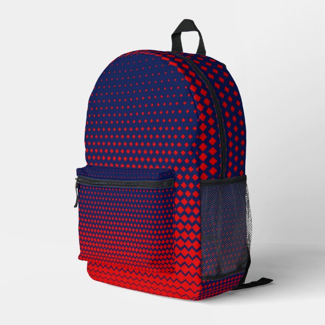 Red Blue Pattern Design  Printed Backpack (Back Corner Right)