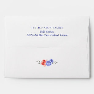 Red Blue Peonies Return Address Envelope