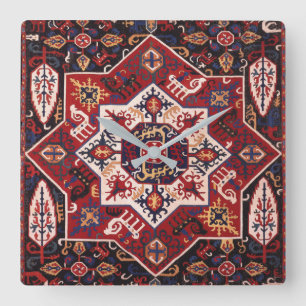 Red & Blue Persian Design Square Wall Clock