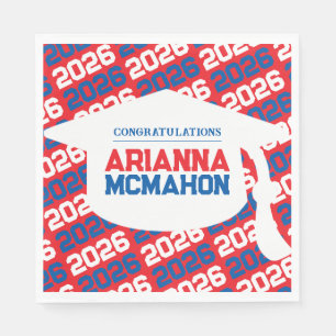 Red & Blue Personalised Graduation Cap Paper Napkin