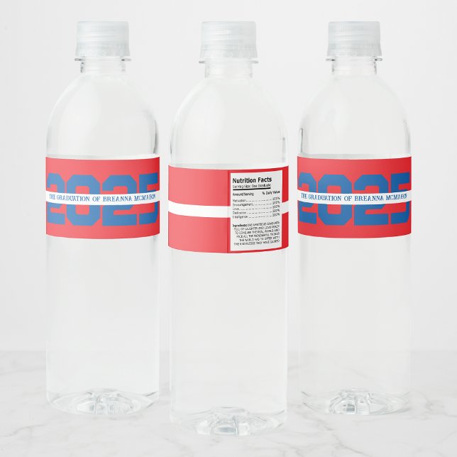 Red & Blue Personalised Graduation Water Bottle Label (Creator Uploaded)