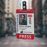 Red Blue Photo & Logo Press ID Badge<br><div class="desc">Vertical press ID with red and blue as accent colours. Add photo,  logo,  name,  title,  ID number and more.</div>