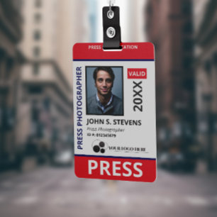 Red Blue Photo & Logo Press ID Badge