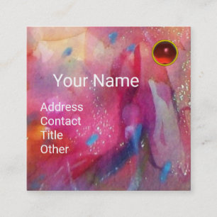 RED BLUE PINK ABSTRACT WATERCOLOR Ruby Gemstone Square Business Card