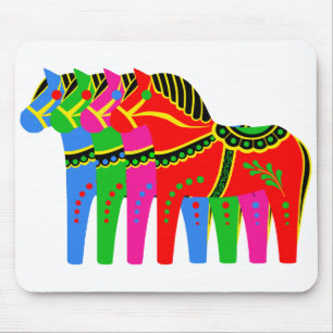 Red/blue/pink/green Nordic Folk Dala horse Mouse Mat
