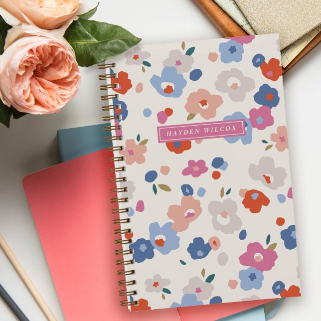 Red Blue Pink Grey Floral Spiral-Bound Notebook (Creator Uploaded)