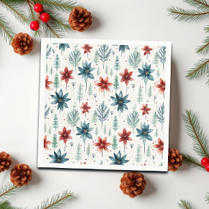 Red Blue Poinsettia Winter Napkin