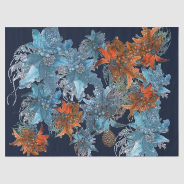 RED BLUE POINSETTIAS,CHRISTMAS STARS IN SPARKLES TISSUE PAPER (Front)